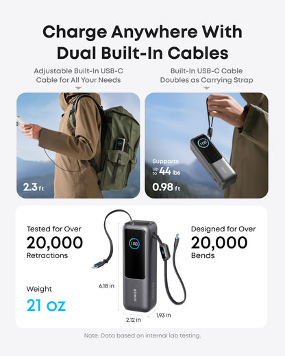 25000mAh High-Speed Power Bank with Built-In Cables