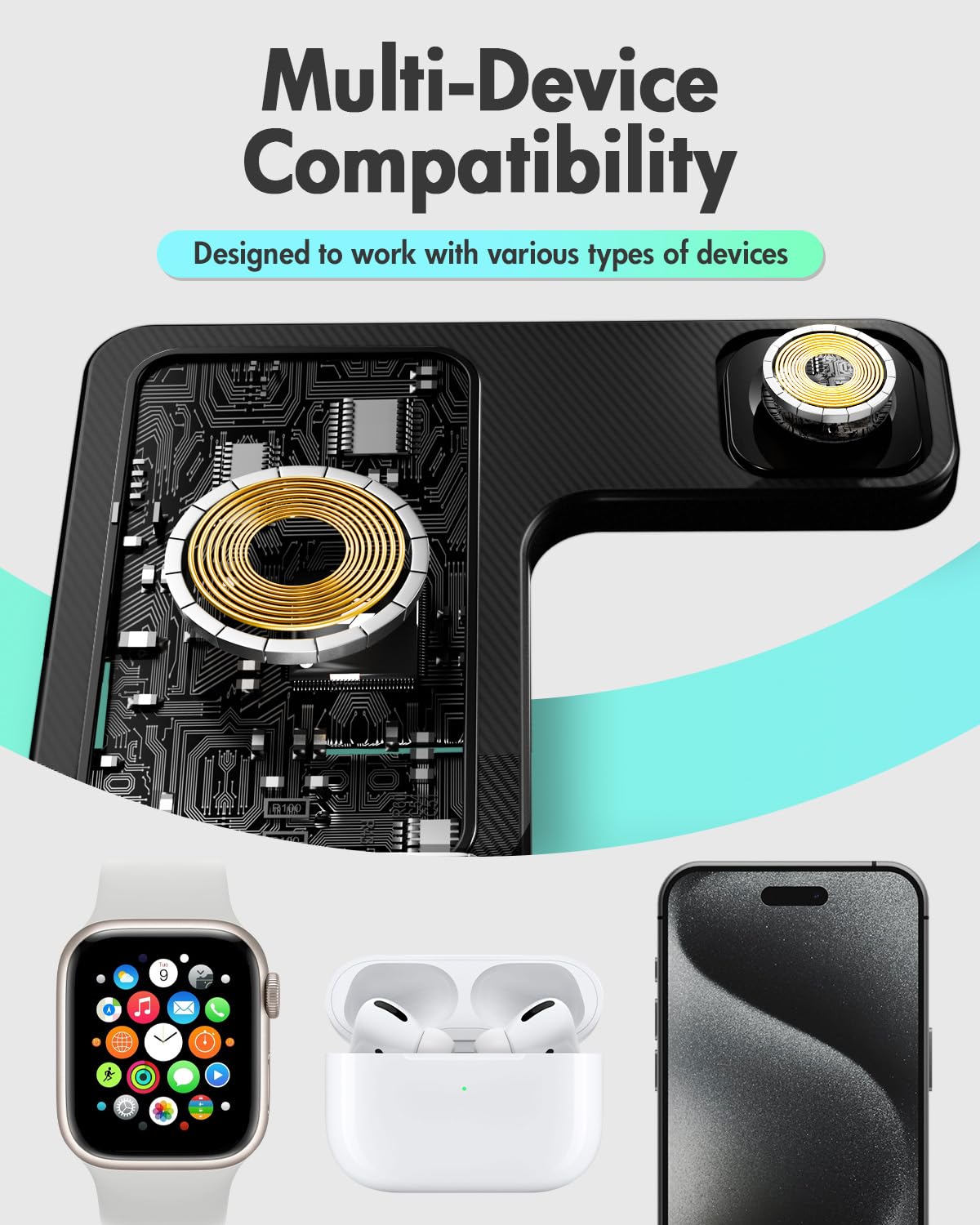 Wireless Phone Charging Station: 3 in 1 Charger Stand Multiple Devices