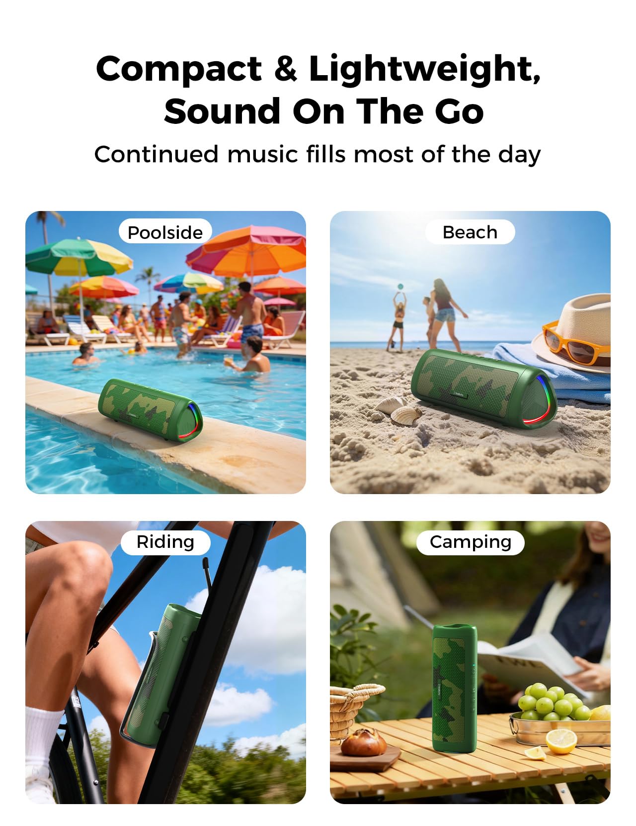 Bluetooth Speaker with HD Sound, Portable Wireless, IPX5 Waterproof