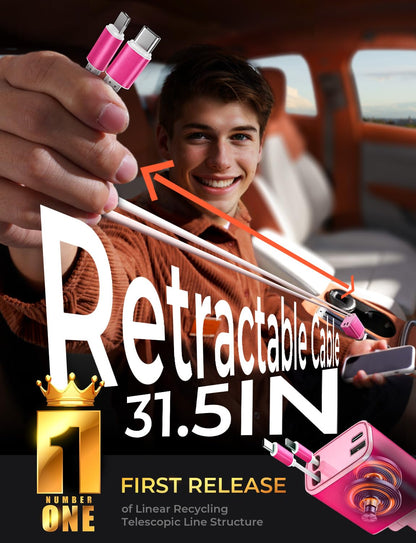 LISEN Retractable Car Charger, Gifts for Him Her, 84W Car Adapter USB C Fast Charger