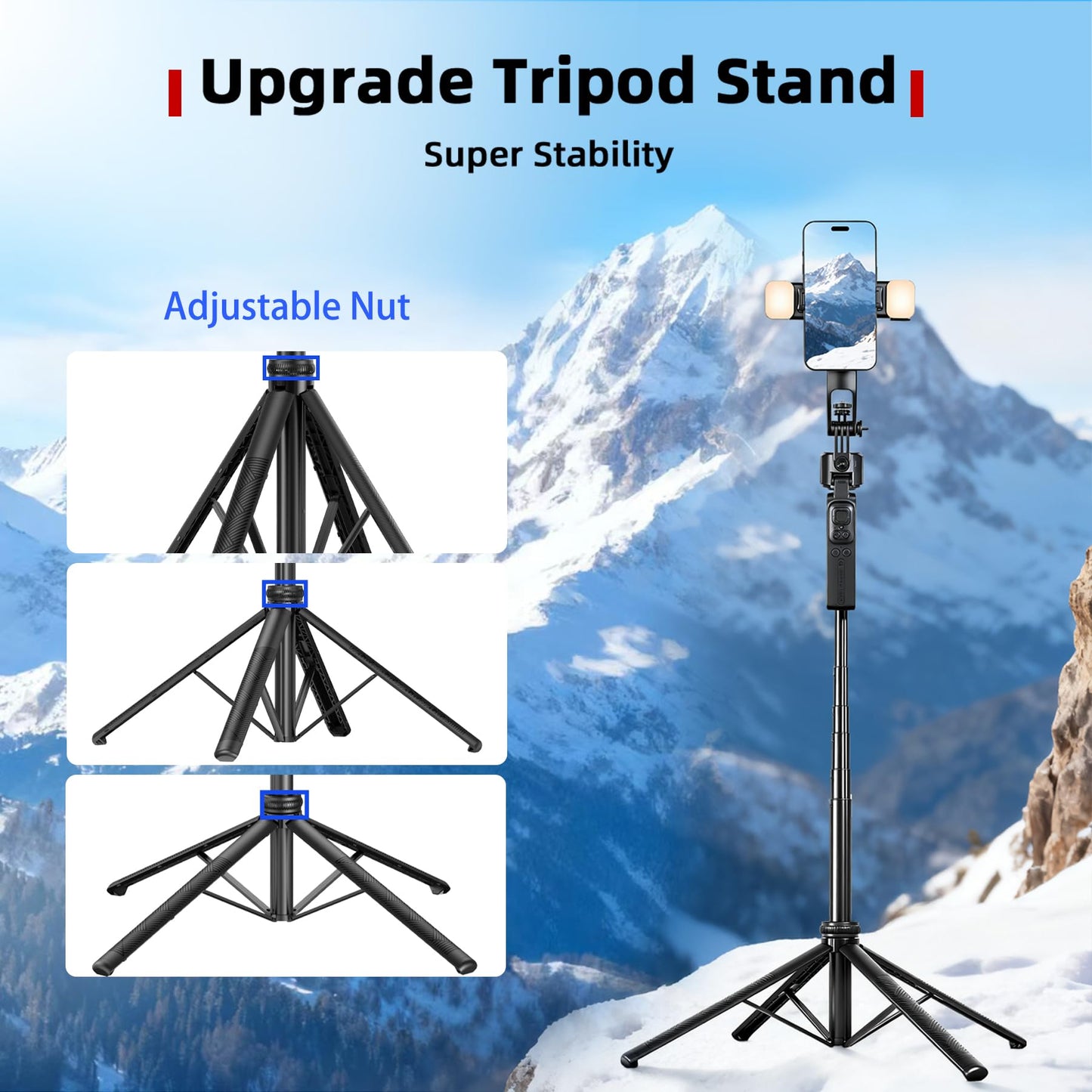 360° AI Face Tracking Tripod with Ring Lights