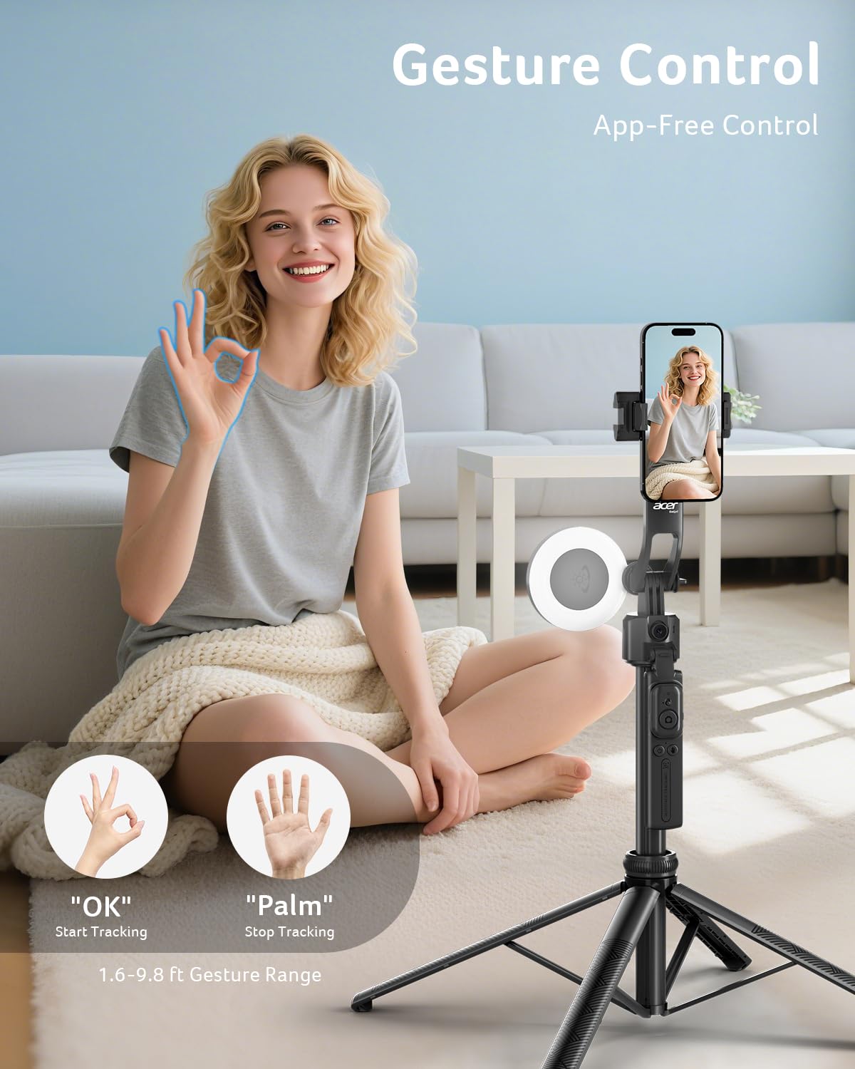 360° AI Face Tracking Tripod with Ring Light