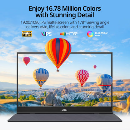 MNN Portable Monitor 15.6inch FHD 1080P USB C HDMI Gaming Ultra-Slim