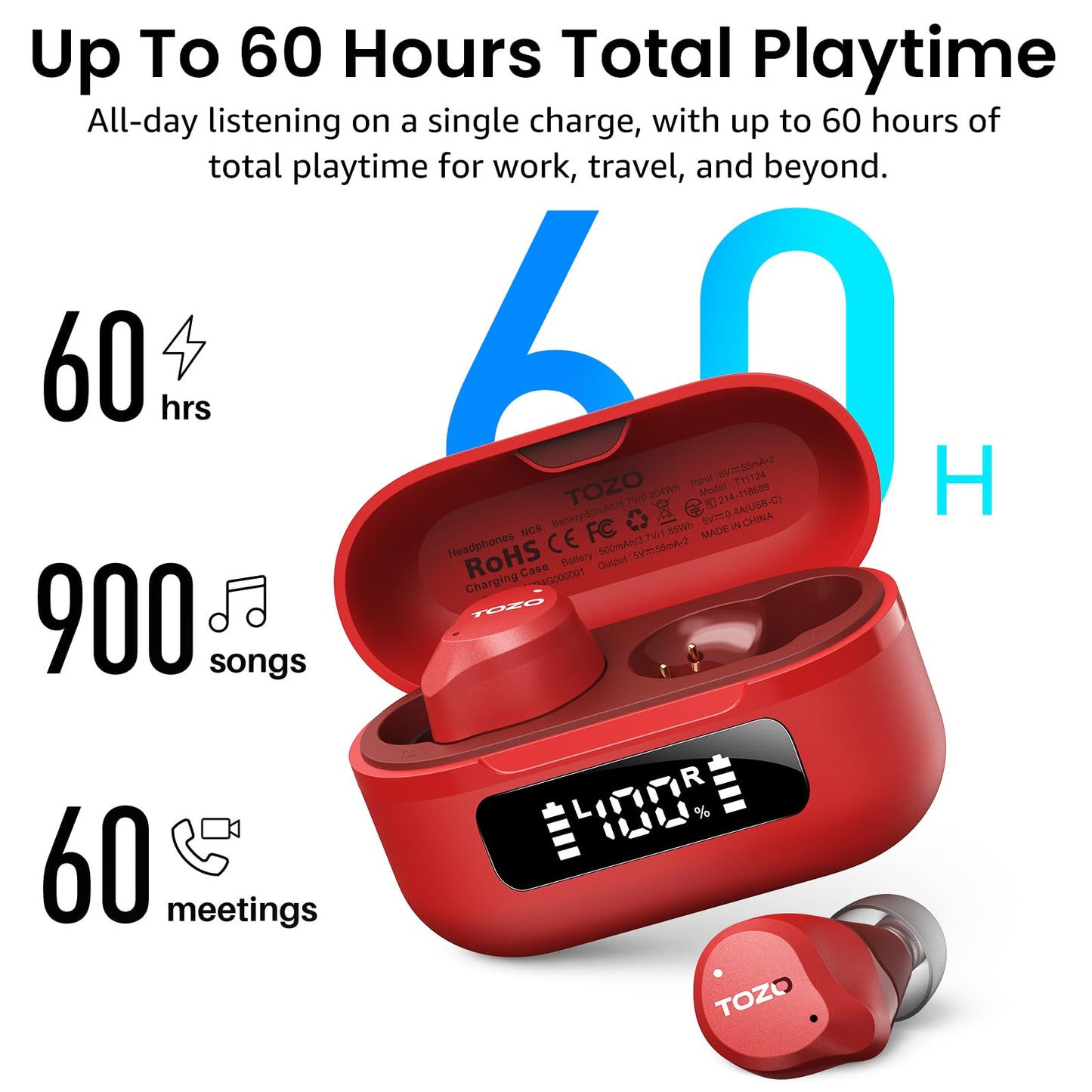 TOZO NC9 Hybrid Active Noise Cancelling Wireless Earbuds