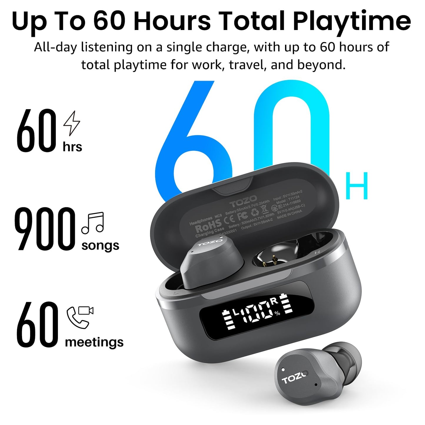 TOZO NC9 Hybrid Active Noise Cancelling Wireless Earbuds