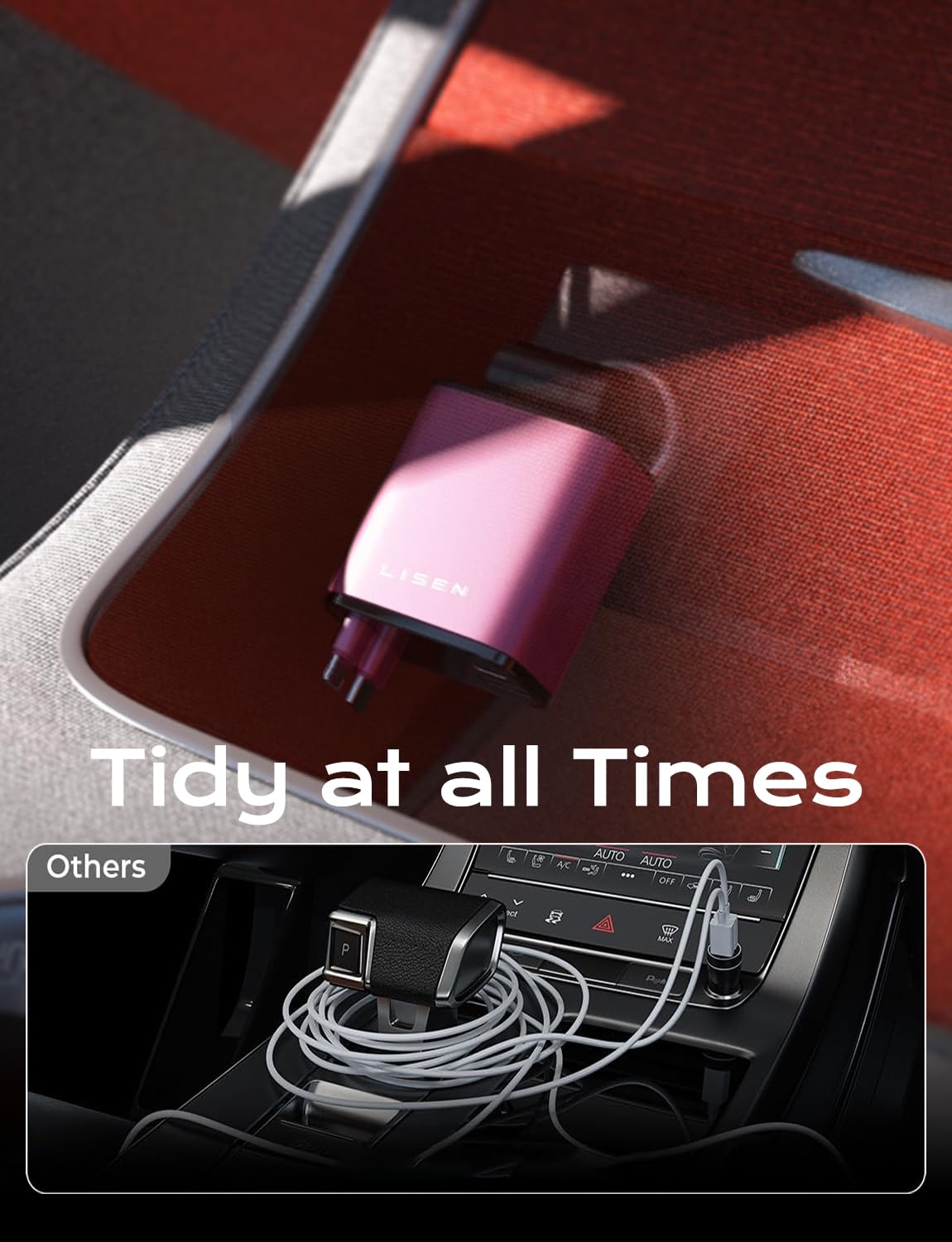 LISEN Retractable Car Charger, Gifts for Him Her, 84W Car Adapter USB C Fast Charger
