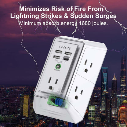 Wall Outlet Extender with USB &amp; Surge Protection