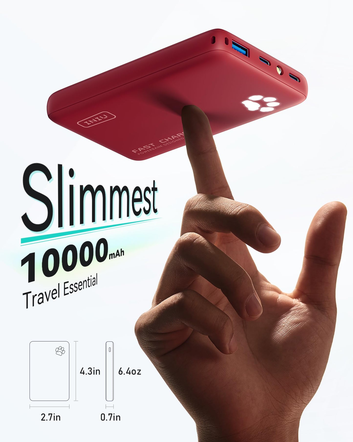 INIU Portable Charger, Ultra Slim 45W Fast Charging with Attached USB C Cable