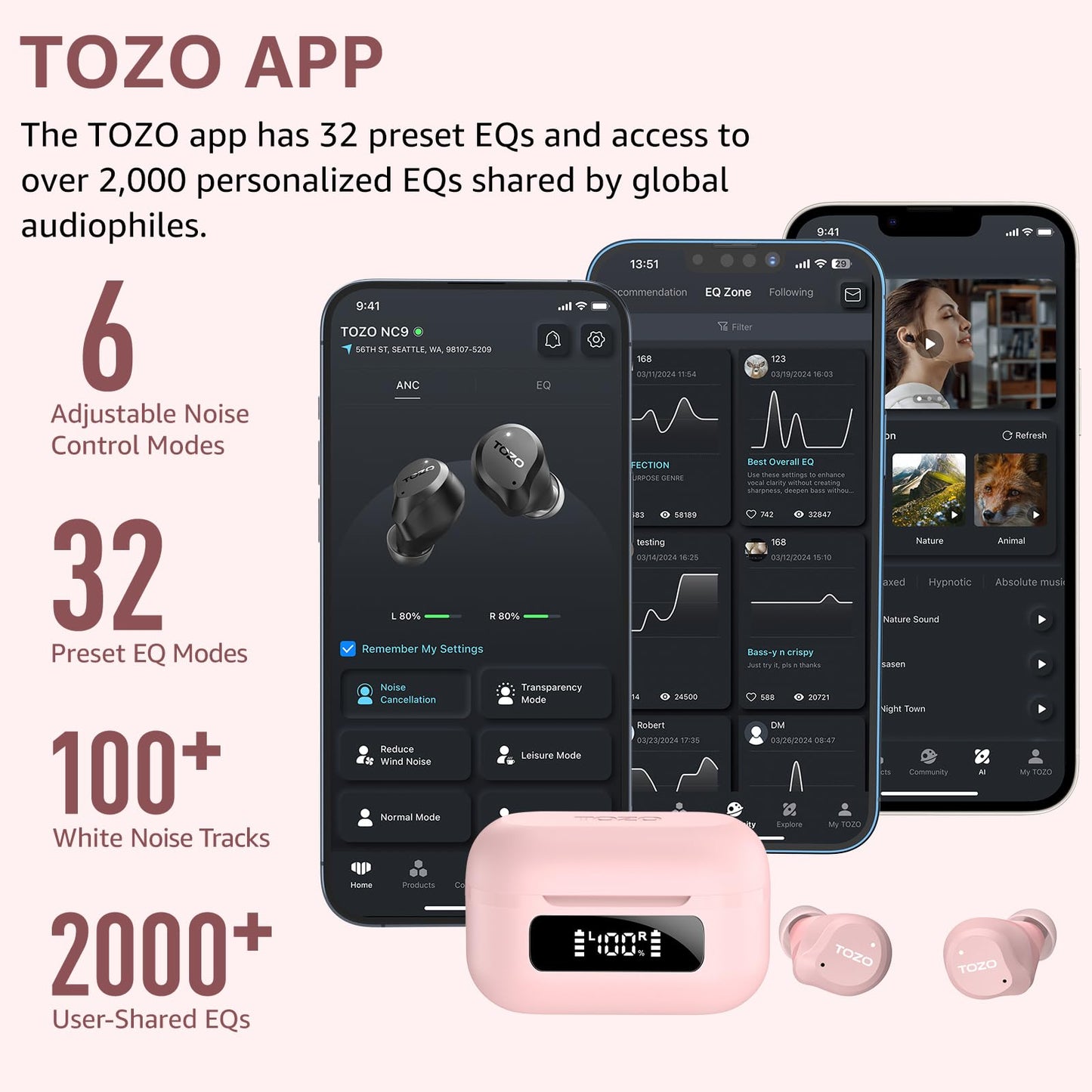 TOZO NC9 Hybrid Active Noise Cancelling Wireless Earbuds