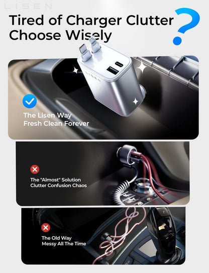LISEN Retractable Car Charger, Gifts for Him Her, 84W Car Adapter USB C Fast Charger