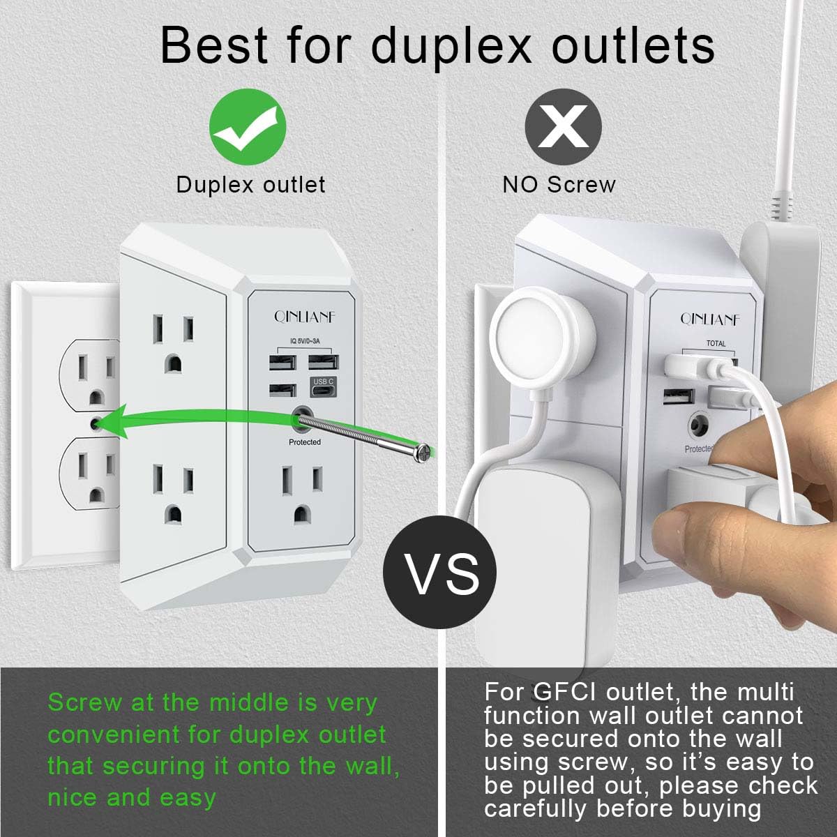 Wall Outlet Extender with USB &amp; Surge Protection
