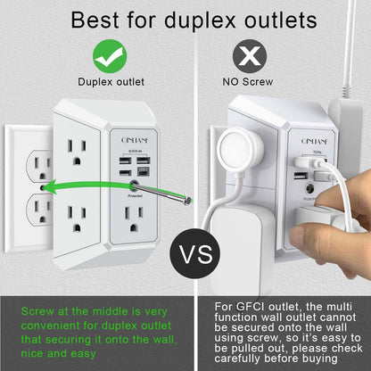 Wall Outlet Extender with USB &amp; Surge Protection