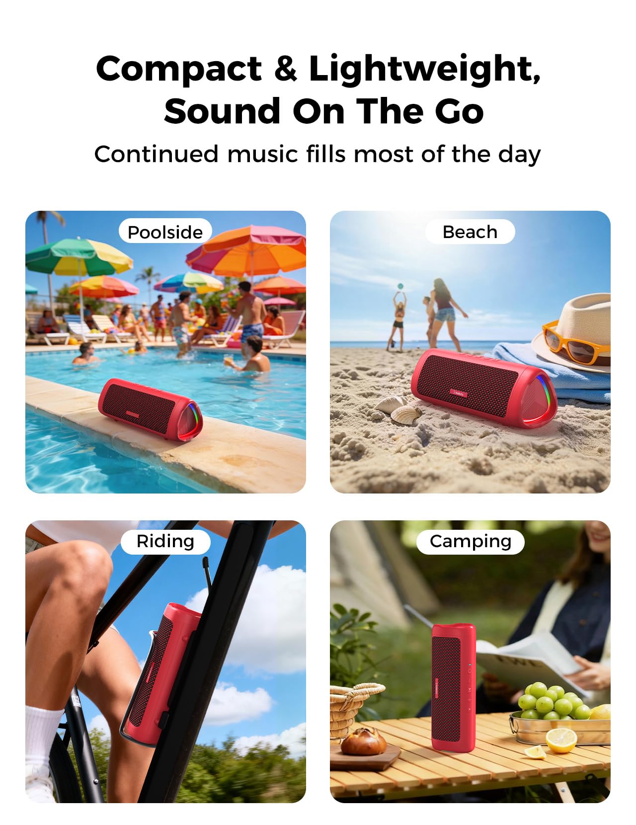 Bluetooth Speaker with HD Sound, Portable Wireless, IPX5 Waterproof