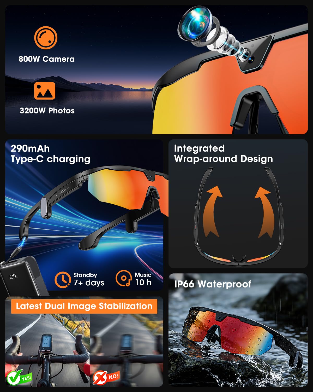 Mingtawn Smart Glasses with 4K HD Anti-Shake Camera & 3D Stereo Speakers