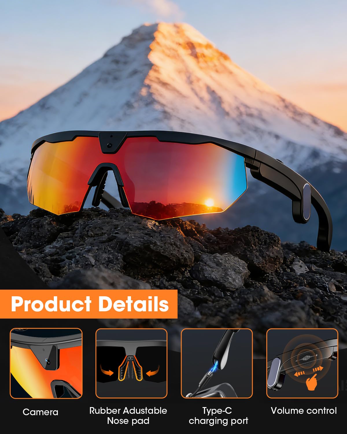 Mingtawn Smart Glasses with 4K HD Anti-Shake Camera & 3D Stereo Speakers
