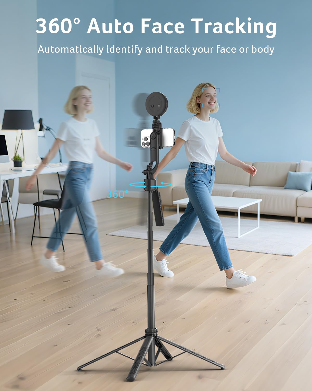 360° AI Face Tracking Tripod with Ring Light