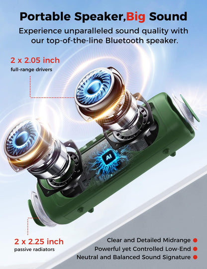 Bluetooth Speaker with HD Sound, Portable Wireless, IPX5 Waterproof