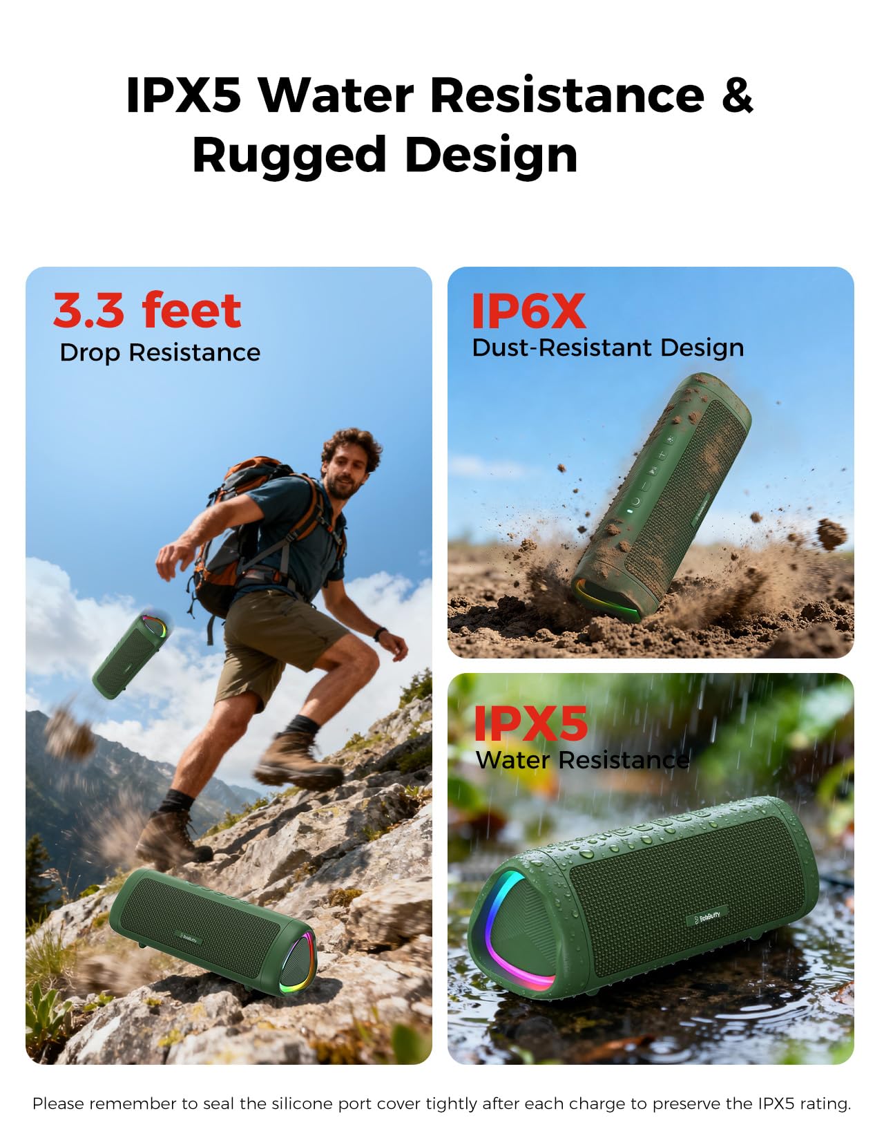 Bluetooth Speaker with HD Sound, Portable Wireless, IPX5 Waterproof