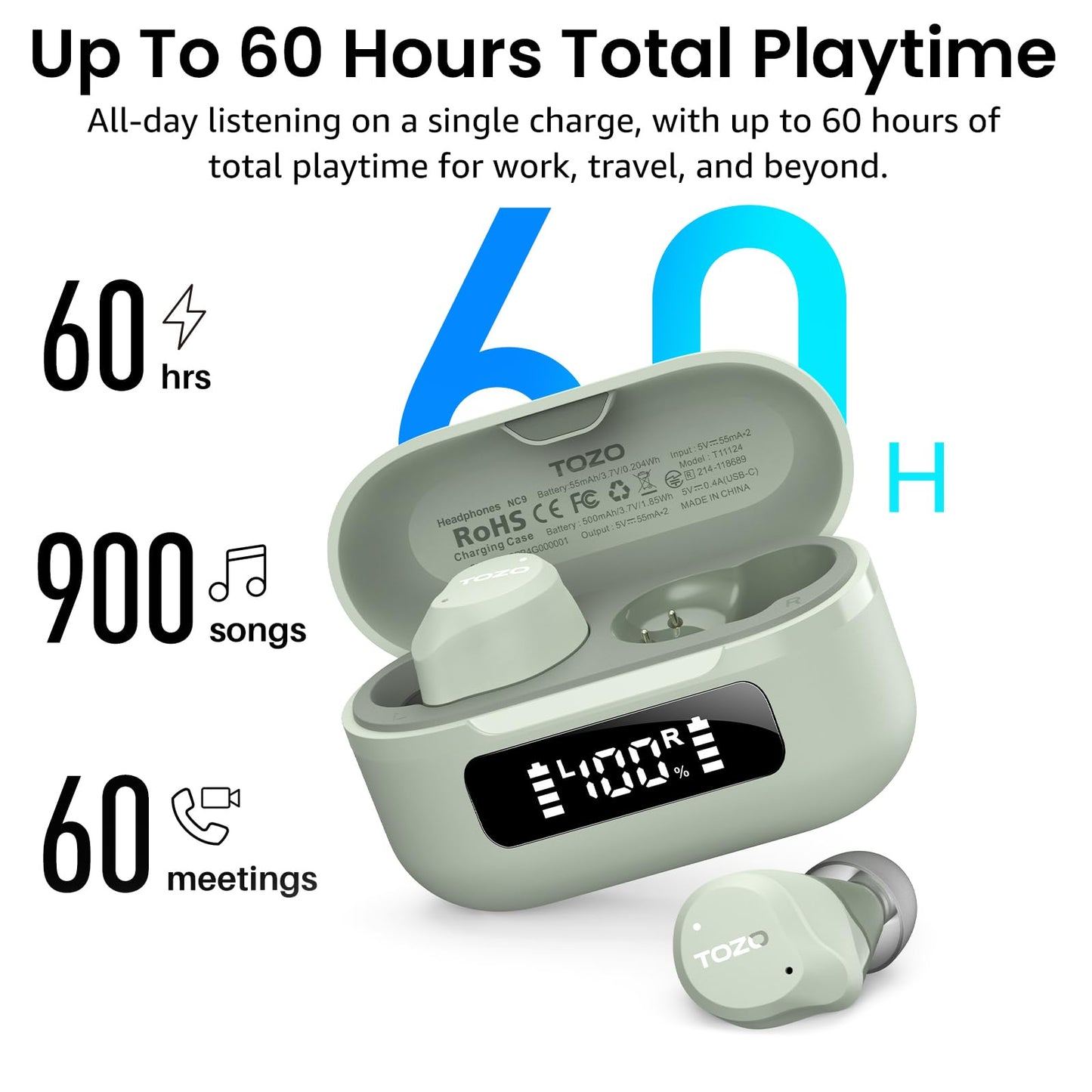 TOZO NC9 Hybrid Active Noise Cancelling Wireless Earbuds
