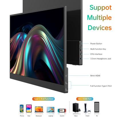 MNN Portable Monitor 15.6inch FHD 1080P USB C HDMI Gaming Ultra-Slim