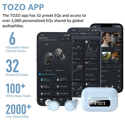 TOZO NC9 Hybrid Active Noise Cancelling Wireless Earbuds