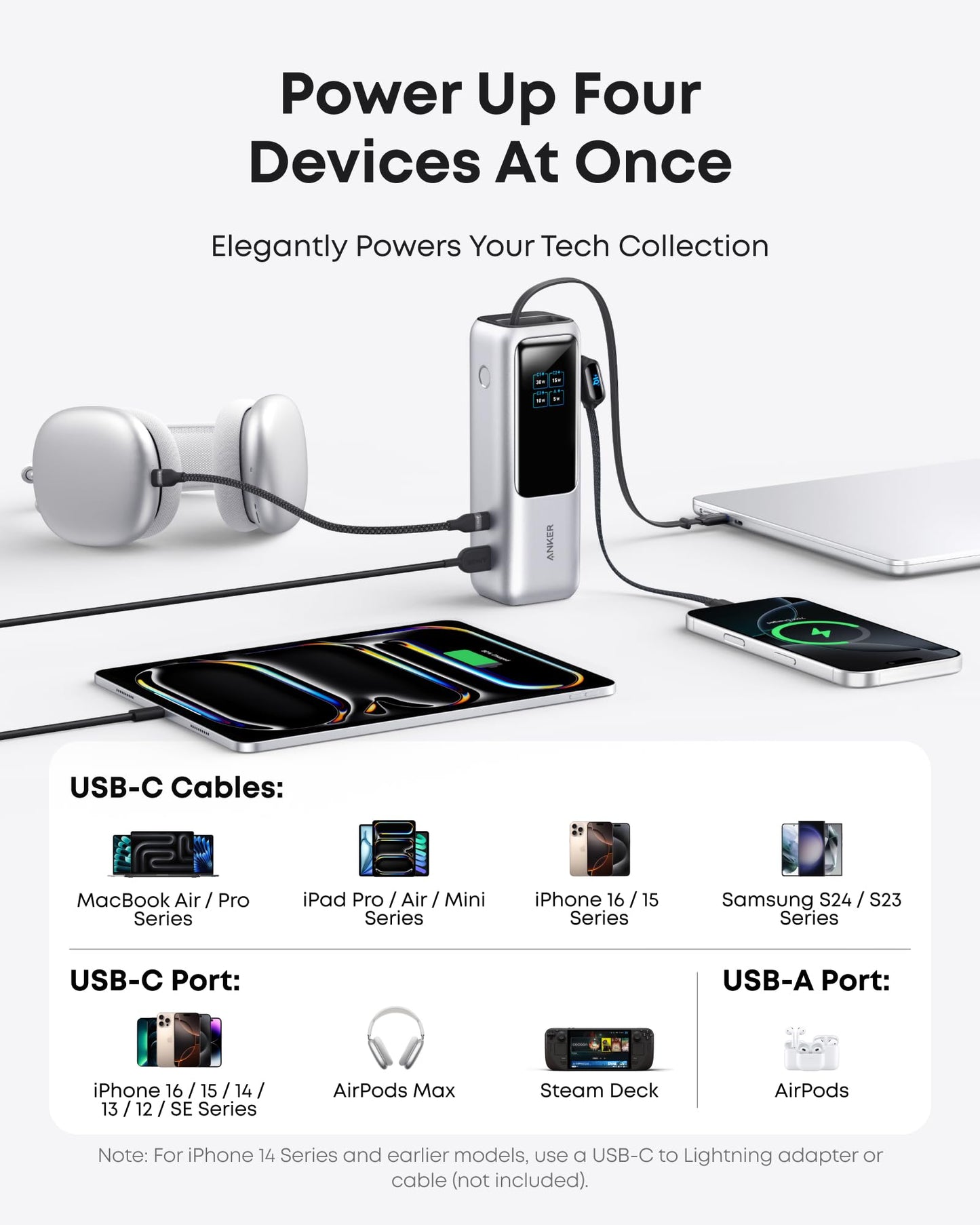 25000mAh High-Speed Power Bank with Built-In Cables