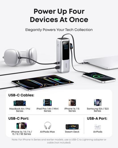 25000mAh High-Speed Power Bank with Built-In Cables