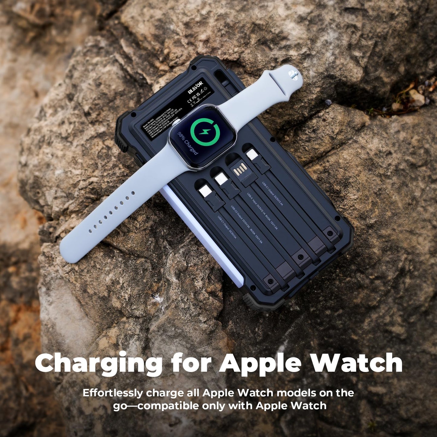 20000mAh Solar Power Bank with Built-In Cables