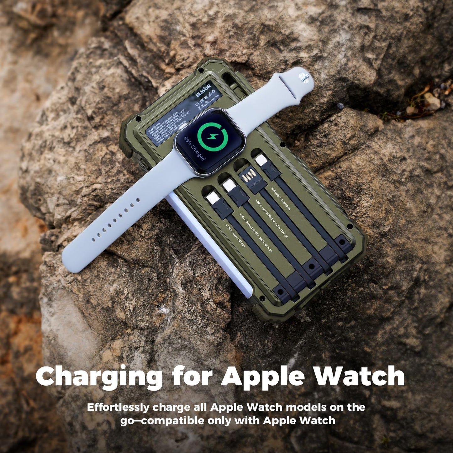 20000mAh Solar Power Bank with Built-In Cables