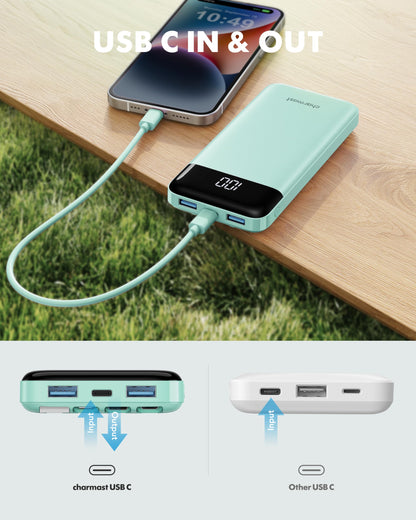 Slim 10000mAh Power Bank with Built-in Cables