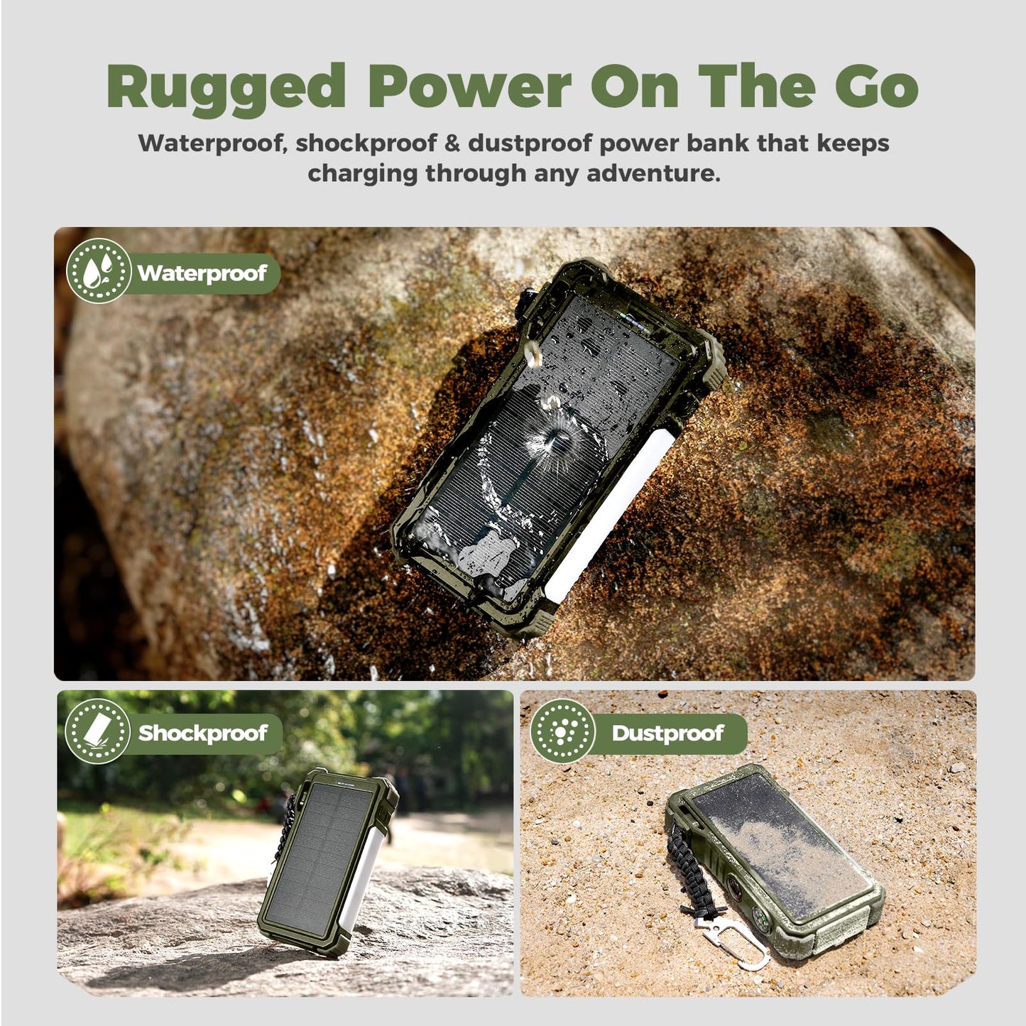 20000mAh Solar Power Bank with Built-In Cables