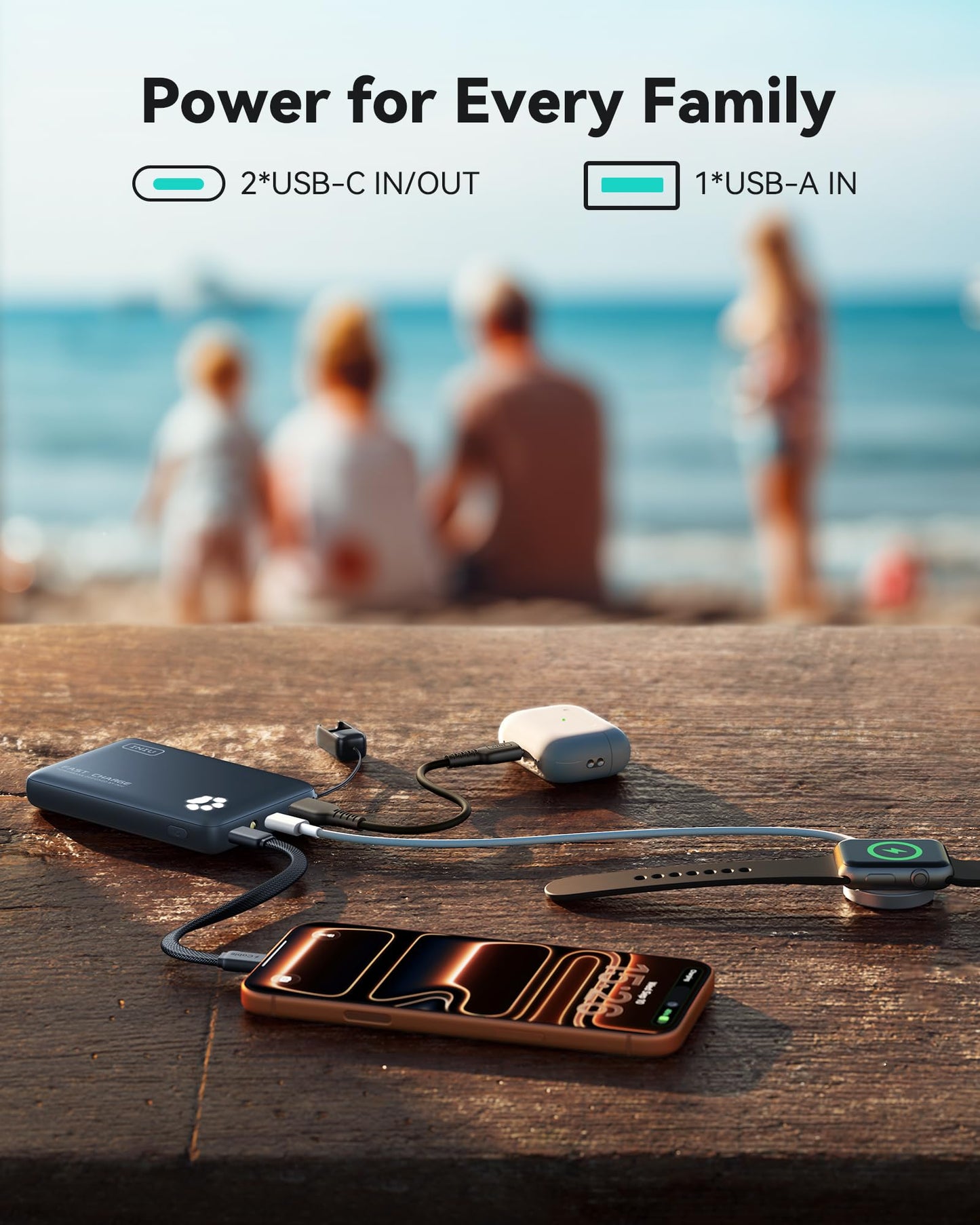 INIU Portable Charger, Ultra Slim 45W Fast Charging with Attached USB C Cable