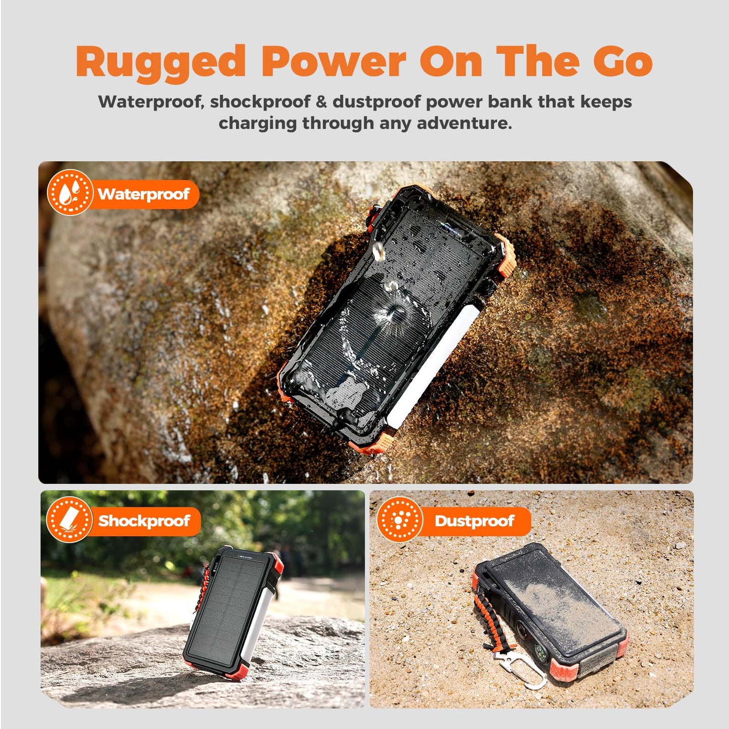 20000mAh Solar Power Bank with Built-In Cables
