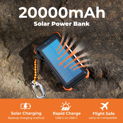 20000mAh Solar Power Bank with Built-In Cables