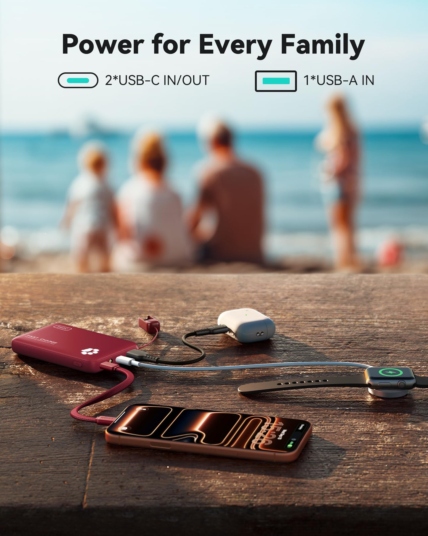 INIU Portable Charger, Ultra Slim 45W Fast Charging with Attached USB C Cable