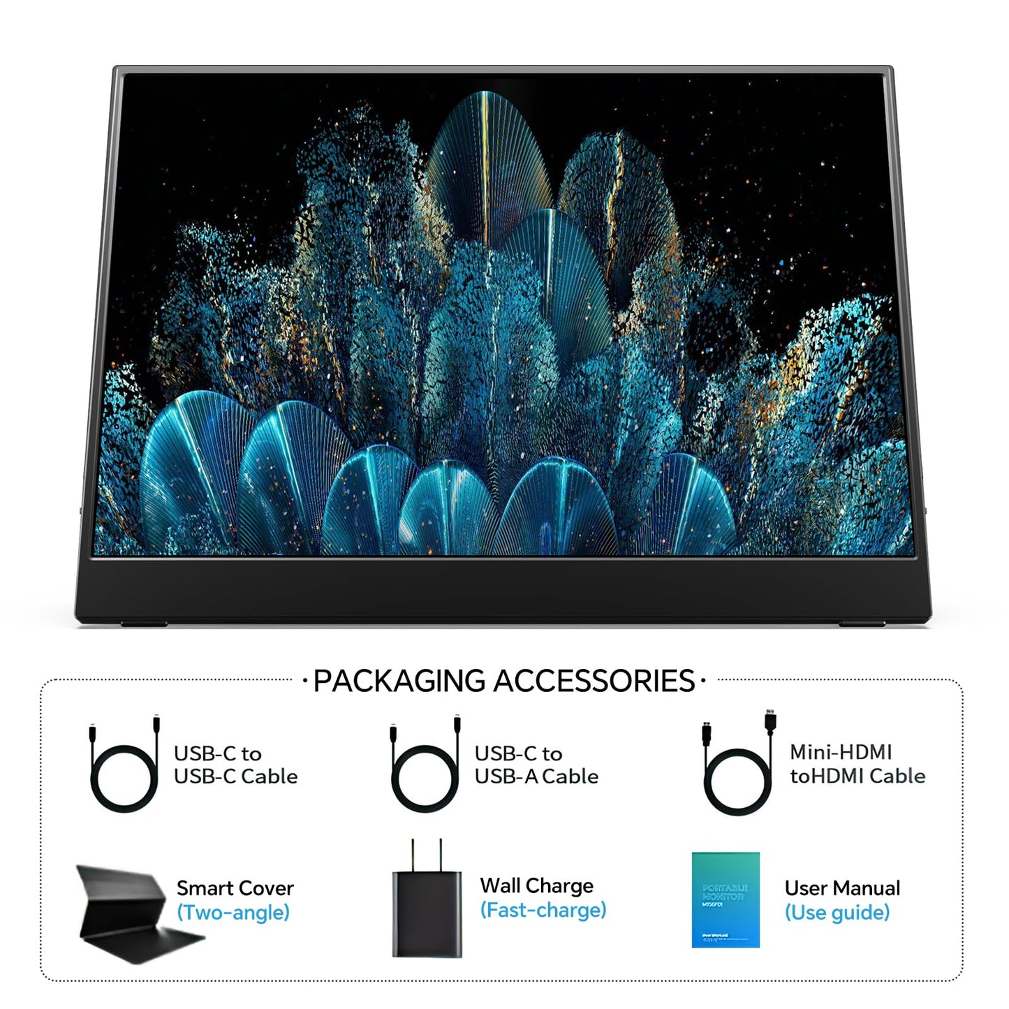 MNN Portable Monitor 15.6inch FHD 1080P USB C HDMI Gaming Ultra-Slim