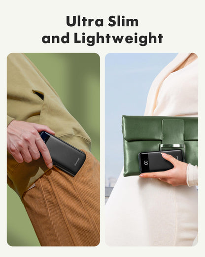 Slim 10000mAh Power Bank with Built-in Cables