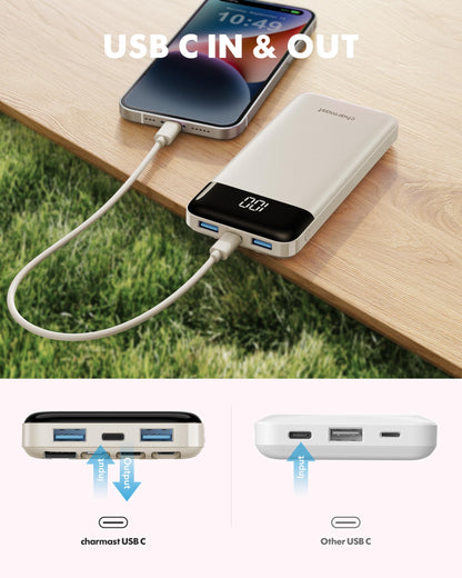 Slim 10000mAh Power Bank with Built-in Cables