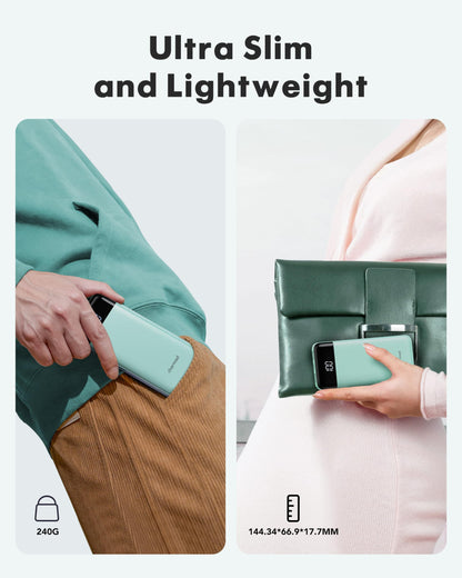 Slim 10000mAh Power Bank with Built-in Cables
