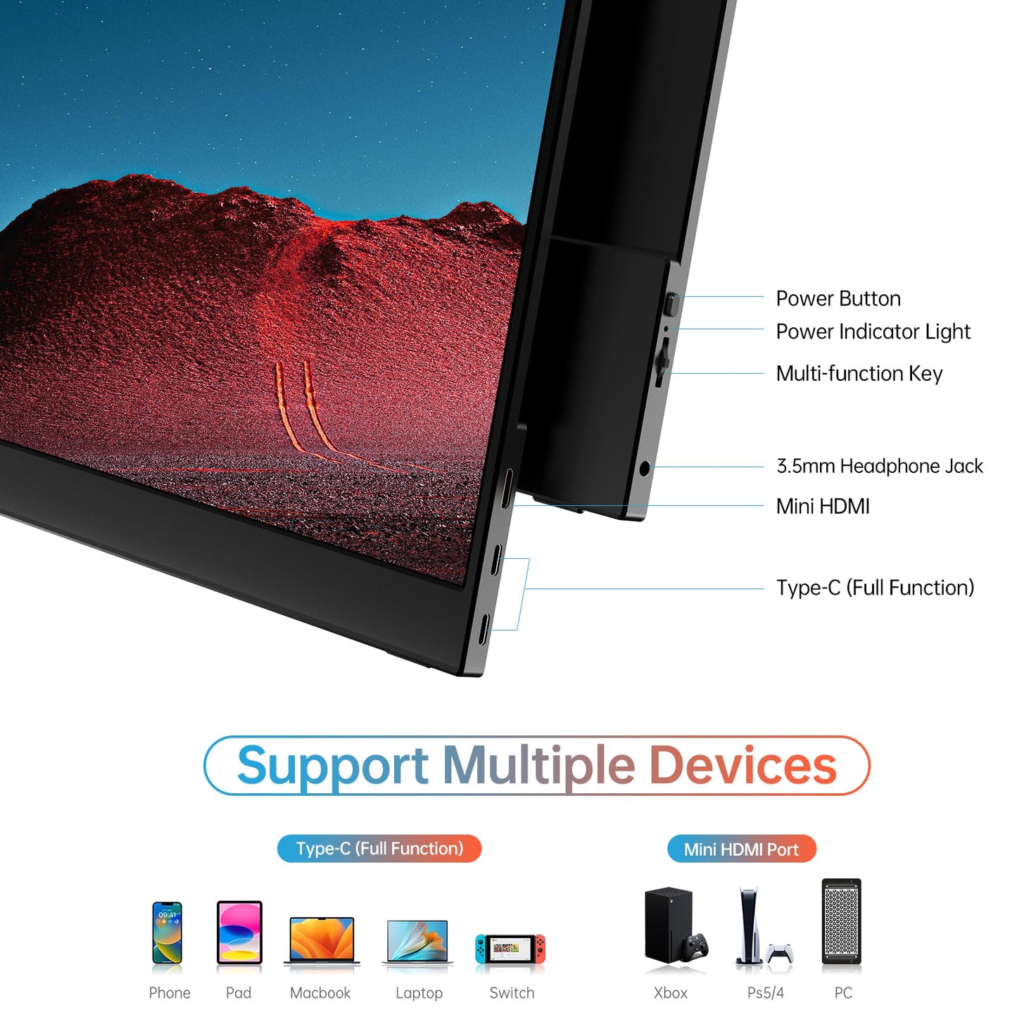 MNN Portable Monitor 15.6inch FHD 1080P USB C HDMI Gaming Ultra-Slim