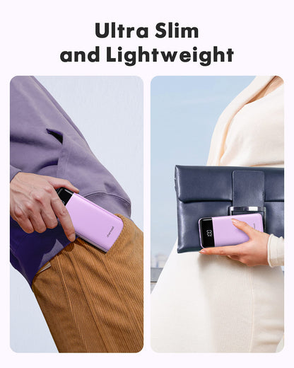 Slim 10000mAh Power Bank with Built-in Cables