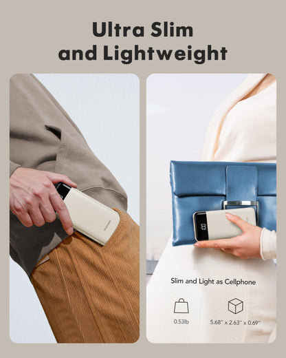 Slim 10000mAh Power Bank with Built-in Cables