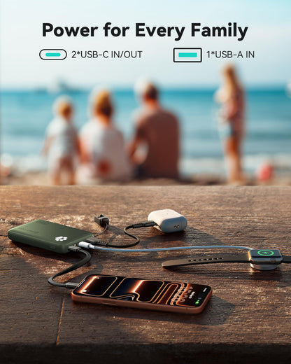 INIU Portable Charger, Ultra Slim 45W Fast Charging with Attached USB C Cable