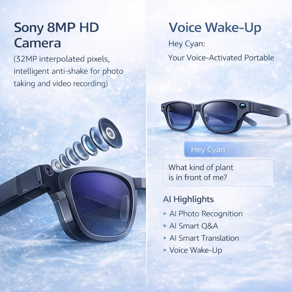 AI Smart Camera Glasses with AR Navigation, Real-Time Translation