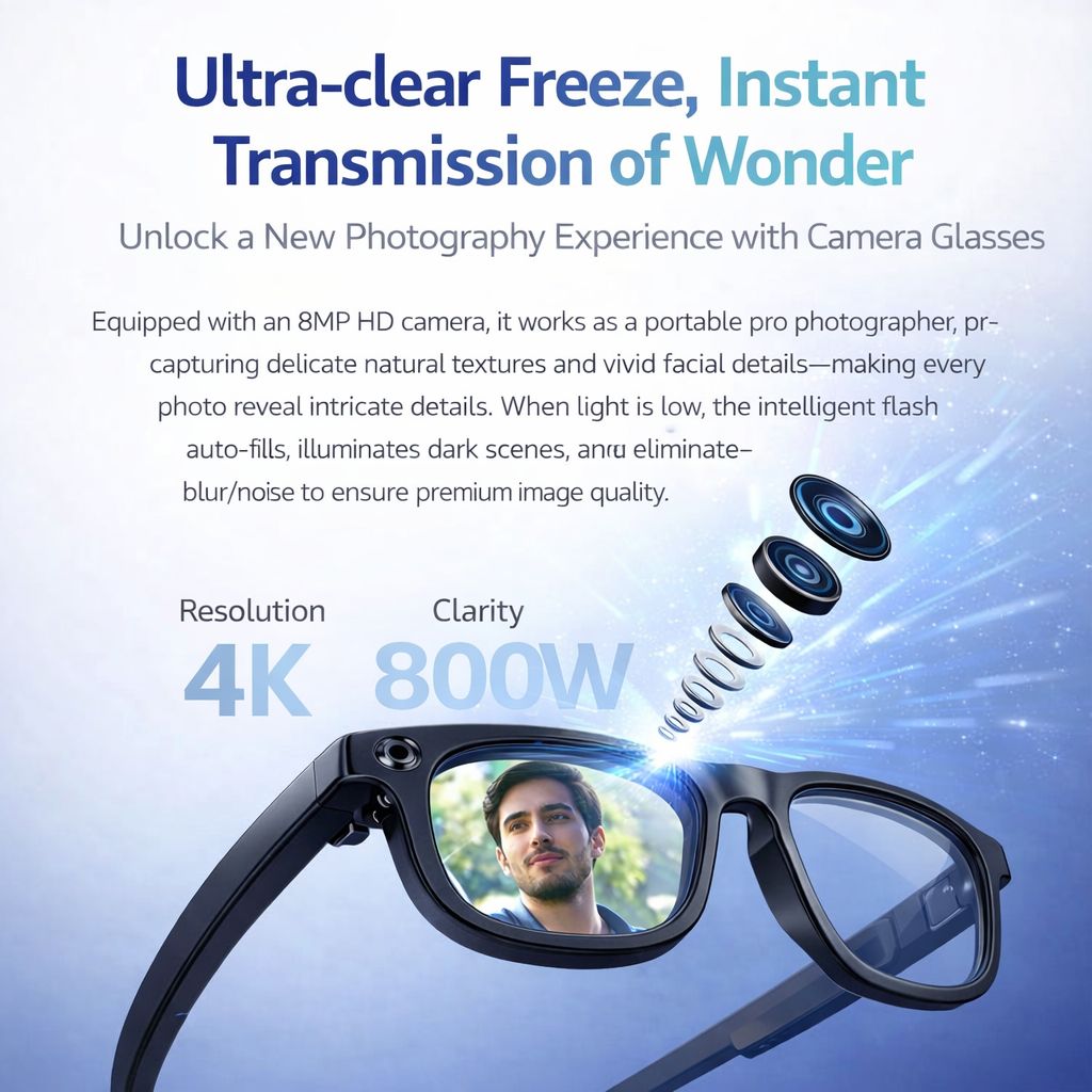 AI Smart Camera Glasses with AR Navigation, Real-Time Translation