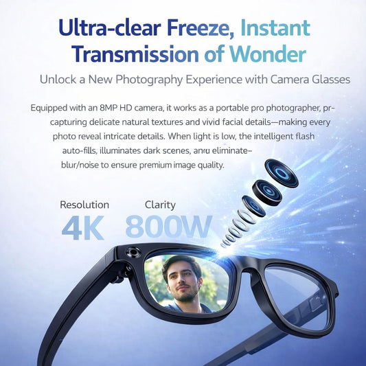 AI Smart Camera Glasses with AR Navigation, Real-Time Translation